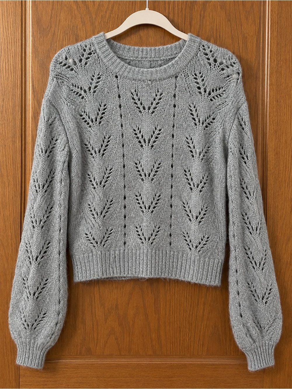 American Eagle Green-Gray Pointelle Cropped Sweater XS